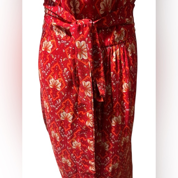 Women’s Pretty Garden Wrap Around Dress Boho Red Floral Flutter Sleeve Medium - Picture 9 of 16